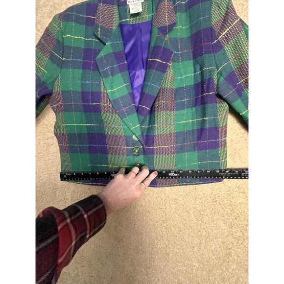 Vtg 90s Cropped Blazer Women Jr Sz 13/14 Plaid Tweed Academia Y2K Clueless Retro - Picture 12 of 16
